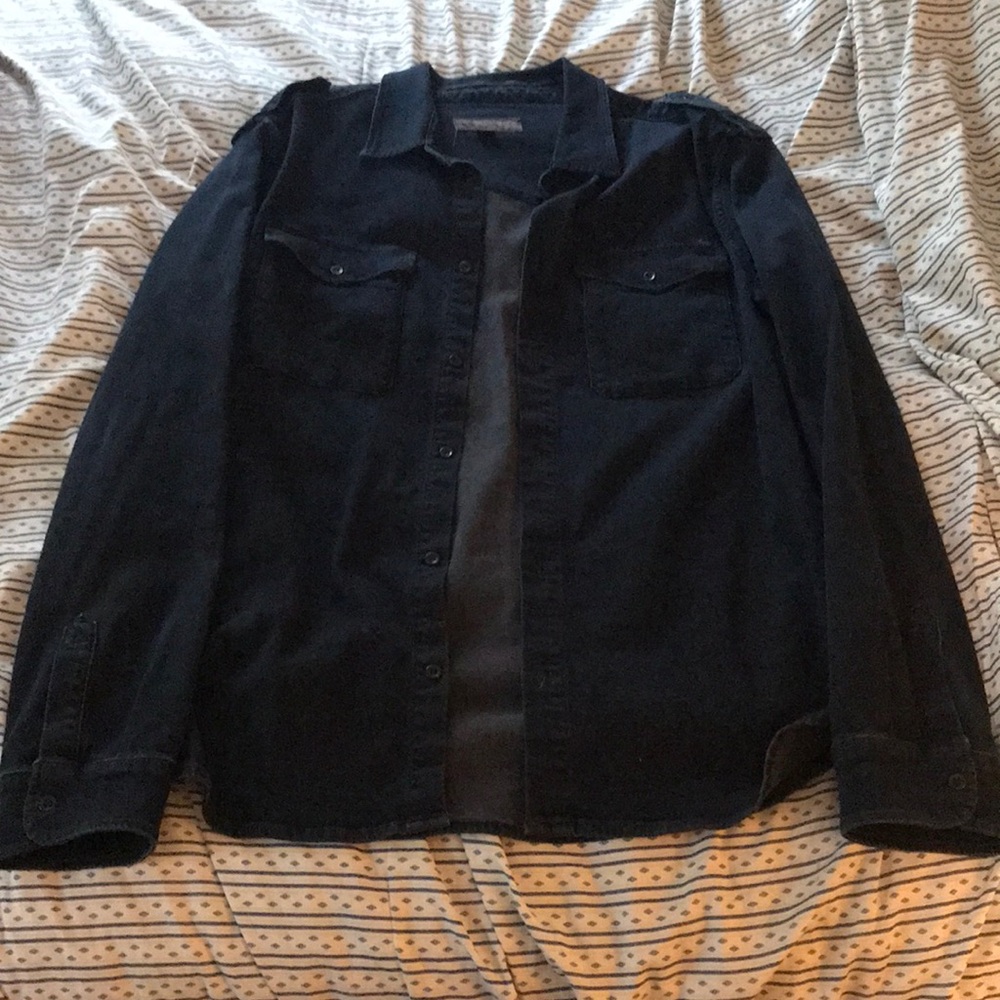 All Saints Navy Blue Denim Button-down Athleisure Shirt